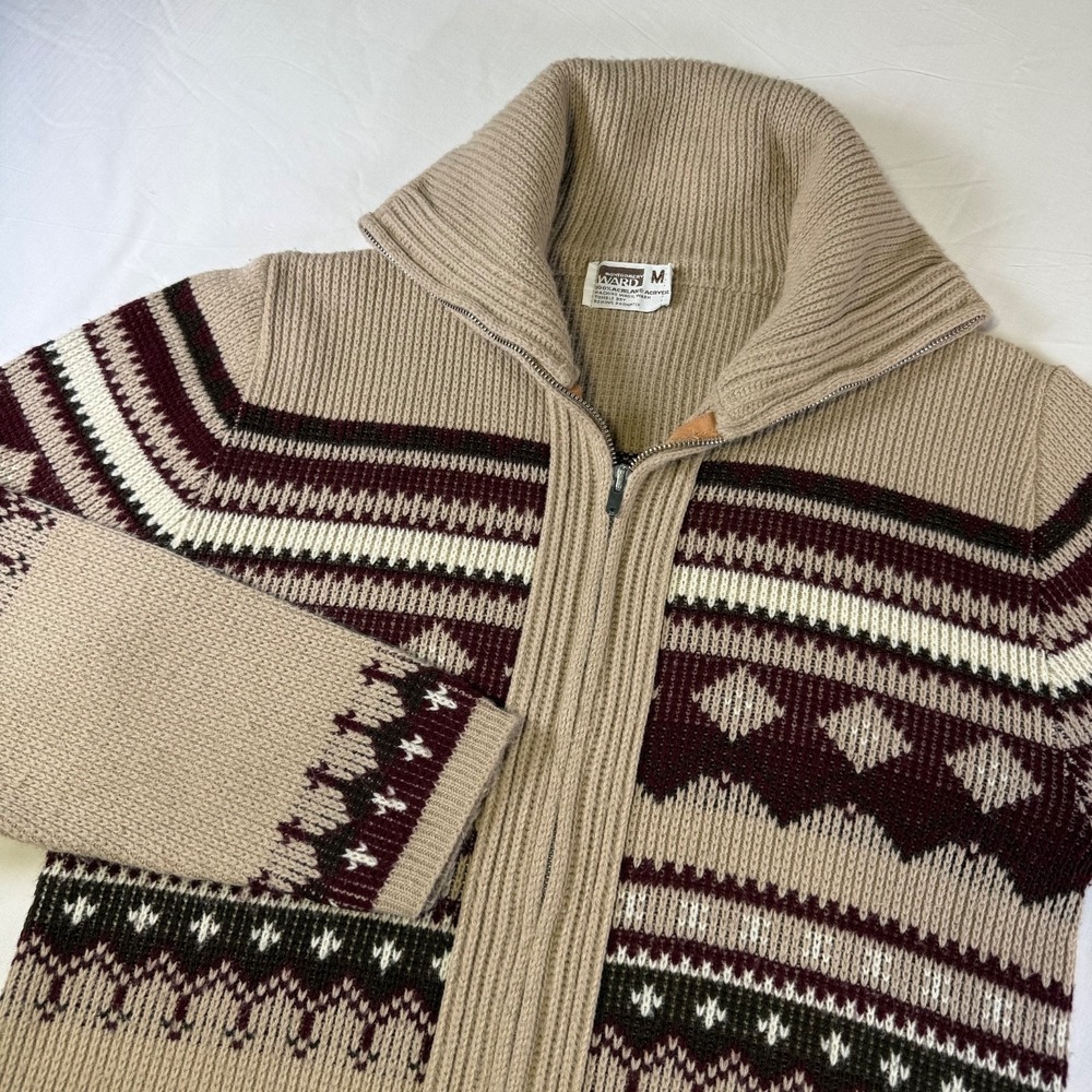 Vintage Montgomery Ward Cardigan Sweater Aztec Tribal Men's Med Grandpa Lebowski